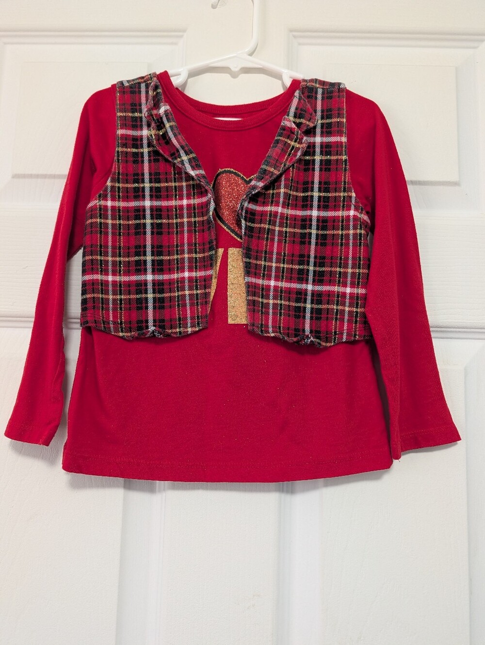 Garanimals Red Long-Sleeve Tee with Plaid Vest Accent Girls Size 5T